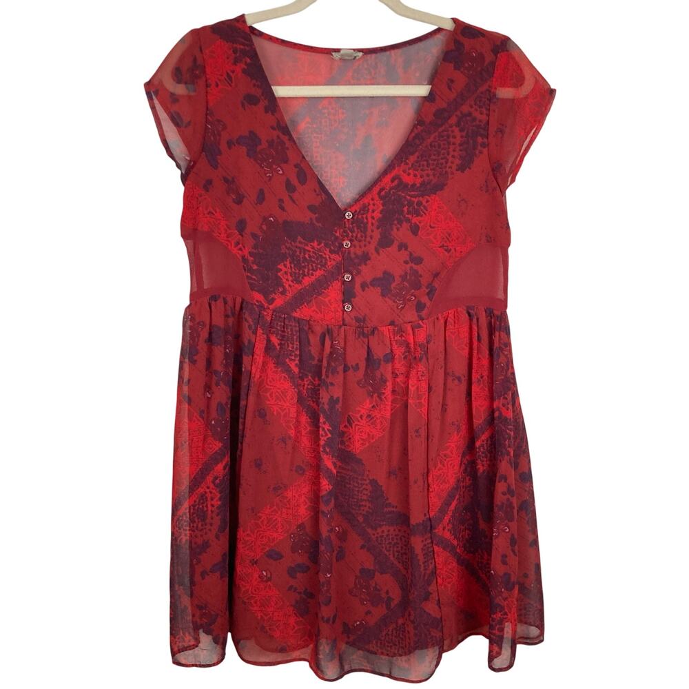 Urban Outfitters Ecote Women XS Red Paisley Babydoll Mini Dress Y2K Fairy Grunge